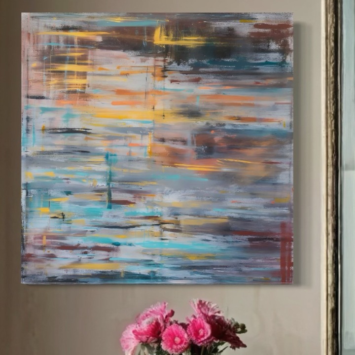 Премиум Канава Картина, LuxCanva® C1239, Блясъкът на Водата, 100 X 100 СМ, Платно 100% Памук 400гр/м2, Дървена Рамка, Релакс, Дневна, Ярки Цветове