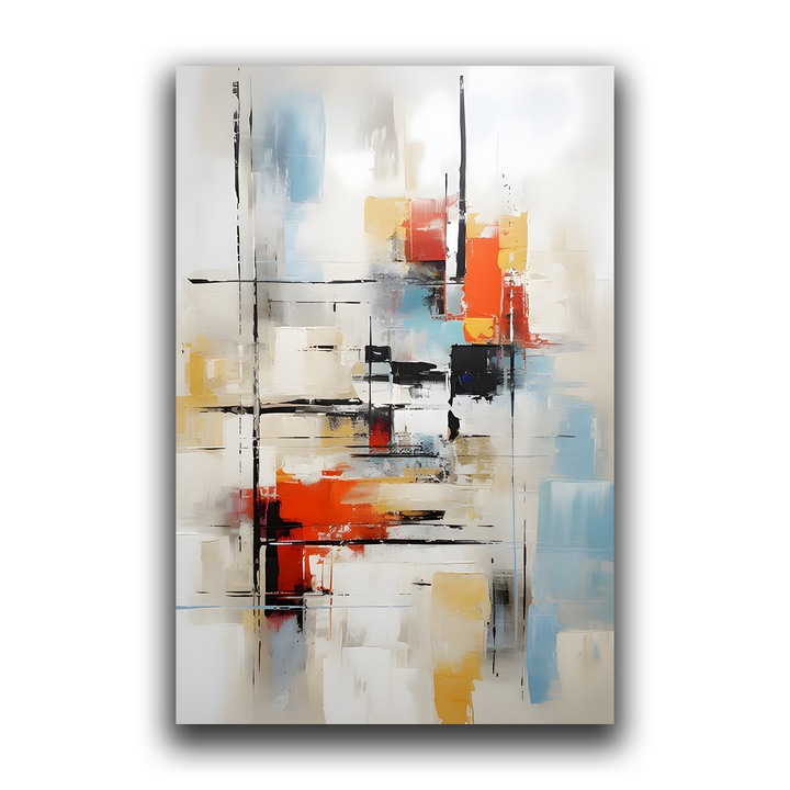 Първокласна картина на платно, LuxCanva® C1240, абстрактна картина с линии и цветове, 80 X 120 CM, 100% памучно платно 400 g/m2, дървена рамка, релаксация, всекидневна, живи цветове