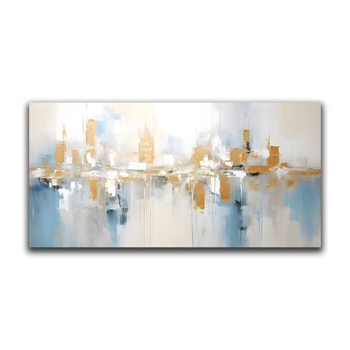 Първокласна картина на платно, LuxCanva C1244, абстрактна боя на сгради, 50 X 100 CM, 100% памучно платно 400 g/m2, дървена рамка, релаксация, всекидневна, живи цветове