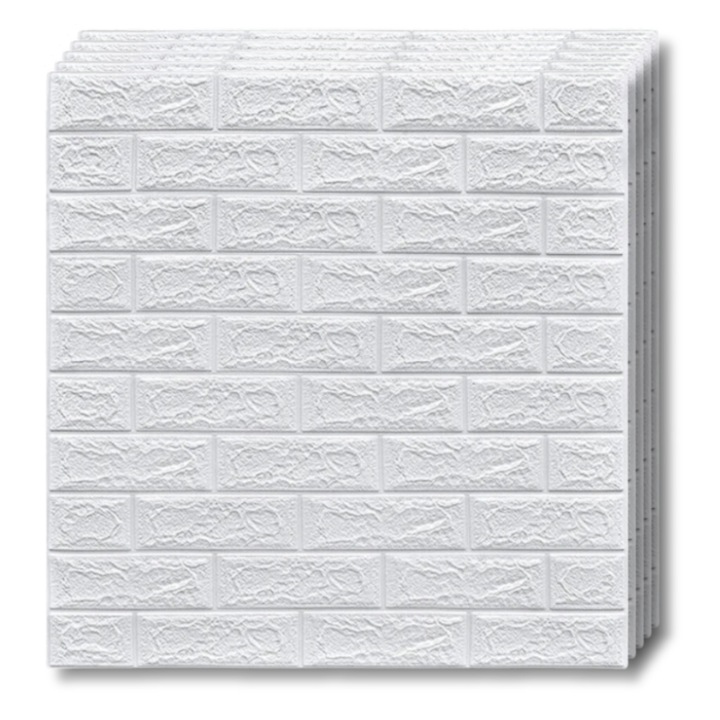 30 db öntapadós 3D Tapetoo Home Decor® tapéta készlet konyhába, nappaliba, hálószobába, fürdőszobába, modern design, fehér tégla, 2,5 mm vastag, 15, 9 négyzetméter.