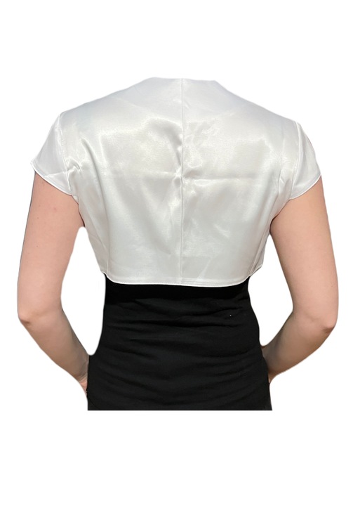 Bolero din satin alb cu maneci scurte si nasture - JUDYTA, Alb
