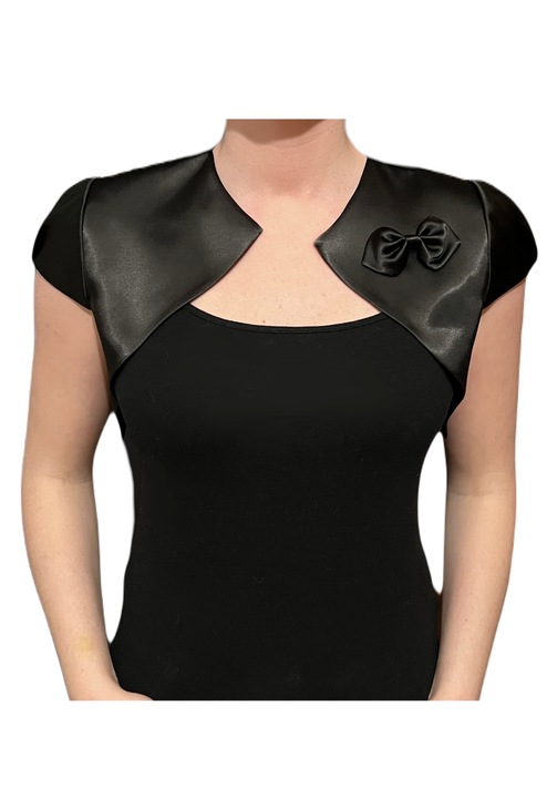 Bolero din satin cu fundita, maneca scurta, negru – ILONA, Negru