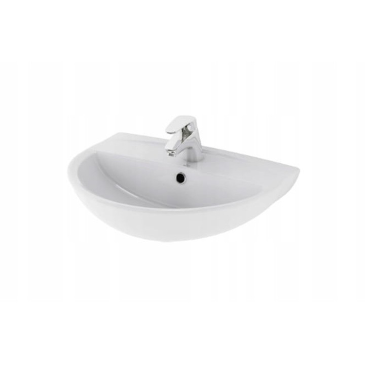 Lavoar semicircular de perete Cersanit, ceramica sanitara, alb, 58.5x42.5x12.5cm