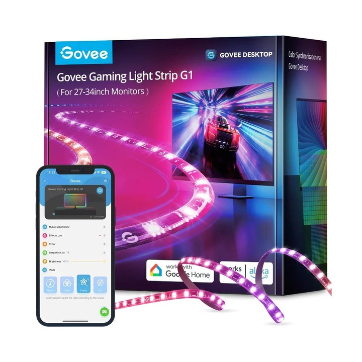 LED лента, Govee H6609 Gaming RGBIC, 27-34 инча, Wi-Fi 2.4GHz, Bluetooth