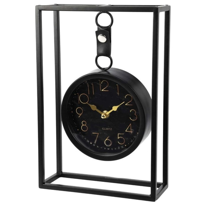 Asztali óra, Koopman, modern, fém és üveg, fekete, 20x31cm