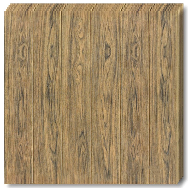 Set 40x Tapet Panou 3D Teno®, Model Lemn, suprafata acoperire 19.6 mp, autoadeziv, waterproof, usor de montat, design modern, 70x70 cm, maro stejar