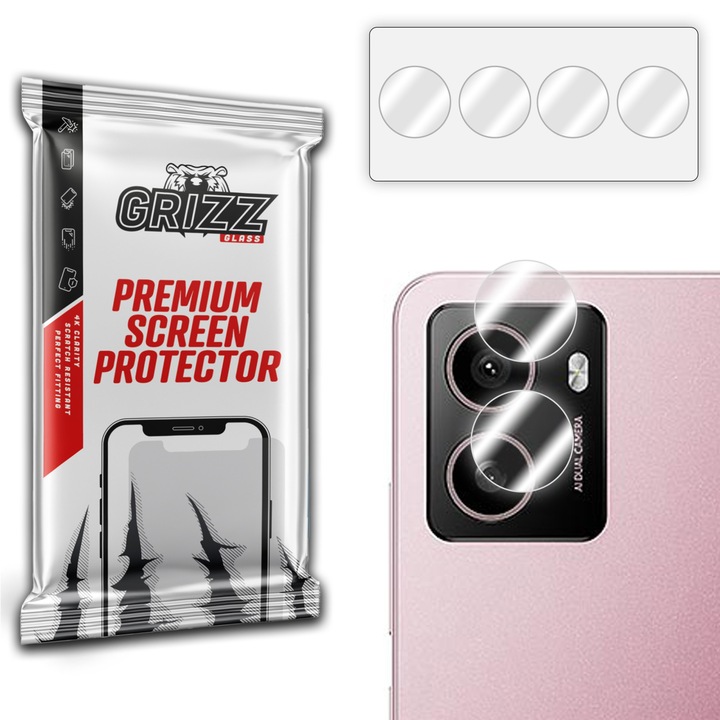 Set 2 bucati protectie obiectiv Grizz Glass HybridGlass, elastice, hermetic inchise, transparente