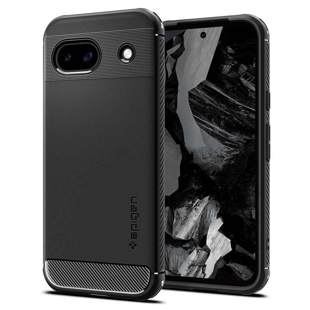 Husa telefon pentru Google Pixel 8a, Spigen Rugged Armor, TPU/Carbon, Negru