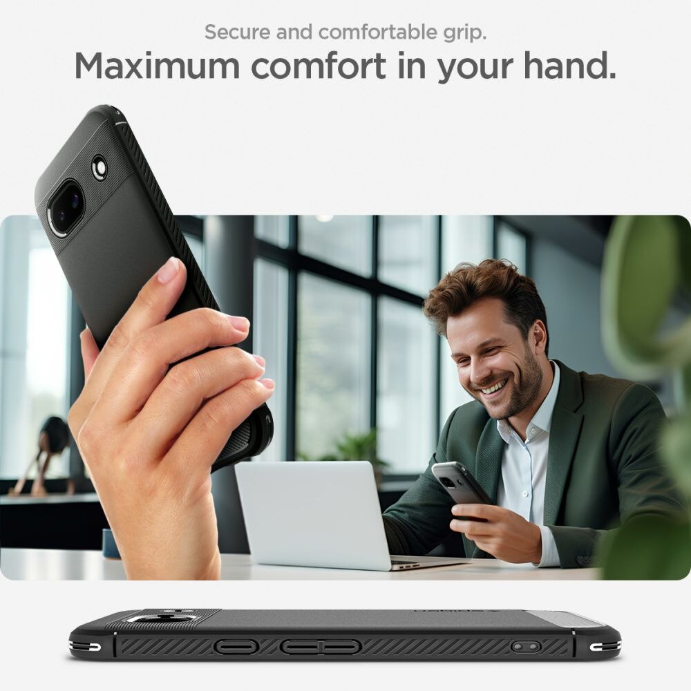 Husa telefon pentru Google Pixel 8a, Spigen Rugged Armor, TPU/Carbon, Negru