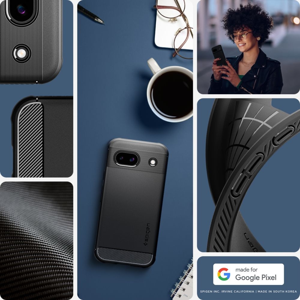 Husa telefon pentru Google Pixel 8a, Spigen Rugged Armor, TPU/Carbon, Negru
