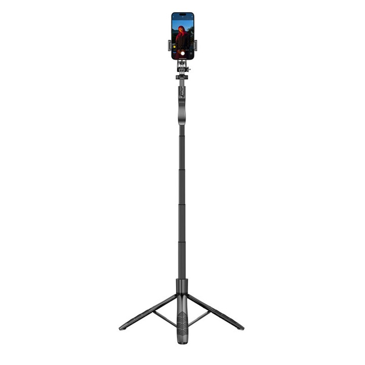 Állványos szelfibot, Crong, SelfieGo Ultra, Bluetooth, 360°-os elforgatás, alumínium, fekete, 157,5x33,6 cm