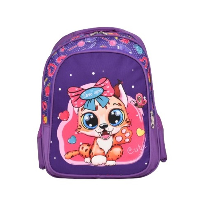 Rucsac Scoala 4092-1, 30/40/12 cm, Mov cu vulpe