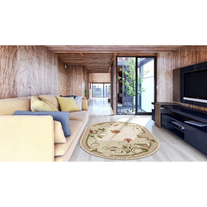 Covor Modern, Home Vista, Lotos 587, Oval, Crem / Bej, 60x110 cm