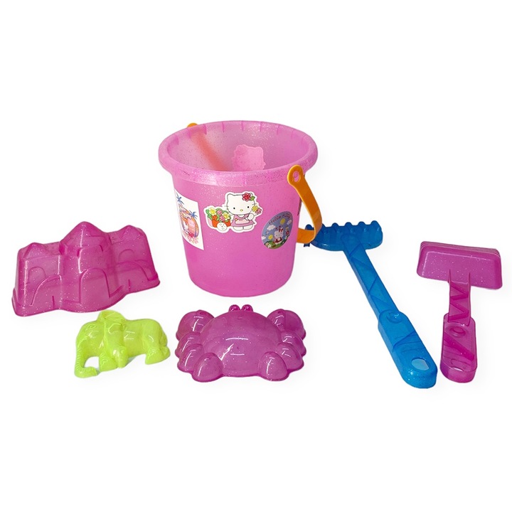 Комплект играчки за плаж Chippo 2262122-A, Стикери Hello Kitty, 6 части, 16х16 см, Розов