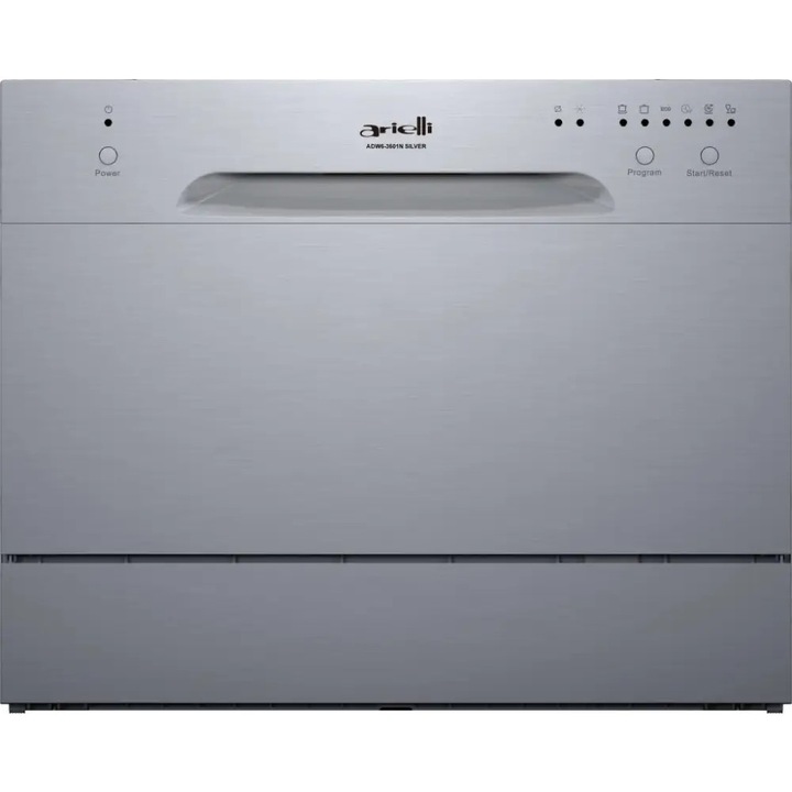 Masina de spalat vase compacta, Arielli, ADW6-3601N Silver, Capacitate 6 seturi, Clasa energetica F