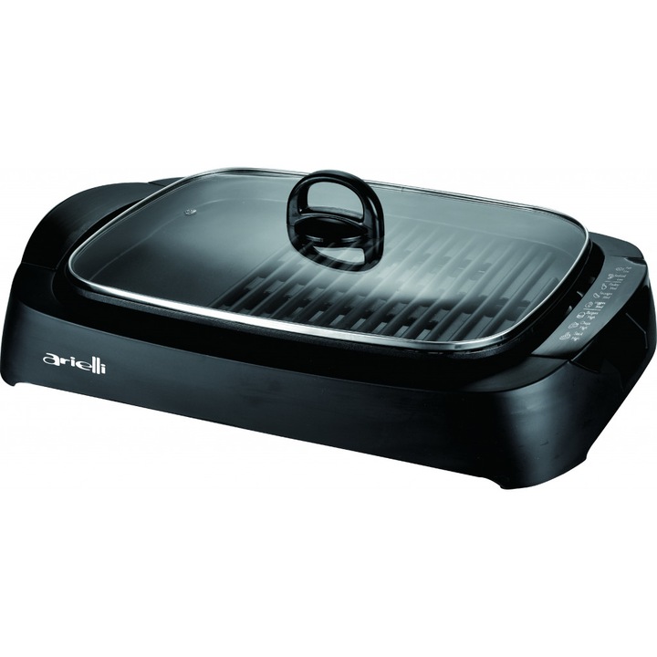 Електрически грил AMG-2200, 2200W, Dual Zone, Стъклен капак, Черен