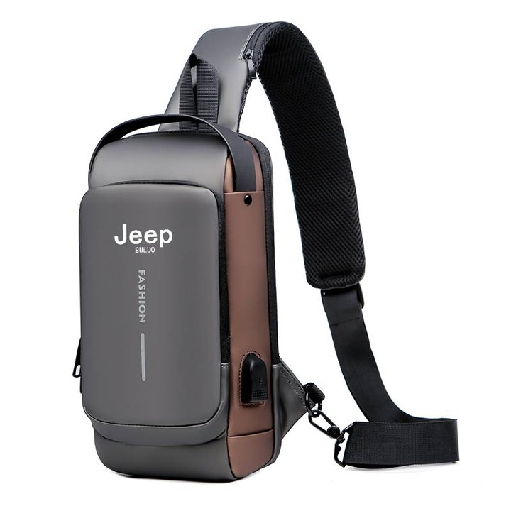 Чанта през рамо Jeep Buluo, Crossbody, водоустойчива, сива, 20x14x6.5cm