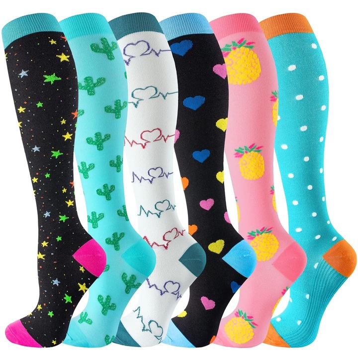 Axroad Mall 6 db kompressziós zokni készlet, L/XL méret, 15-25 Hgmm, légáteresztő és nedvszívó, vénás elégtelenség, nehéz és fáradt láb szindróma megelőzése és kezelése, uniszex, nylon, többszínű