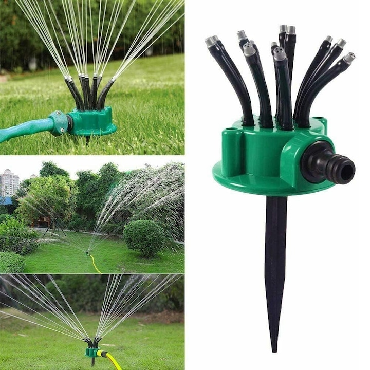 Stropitor de gradina automat, BOMSTOM, Stropitor de gazon, 12 Duze Pulverizare, 360 grade, Plastic, Verde/negru