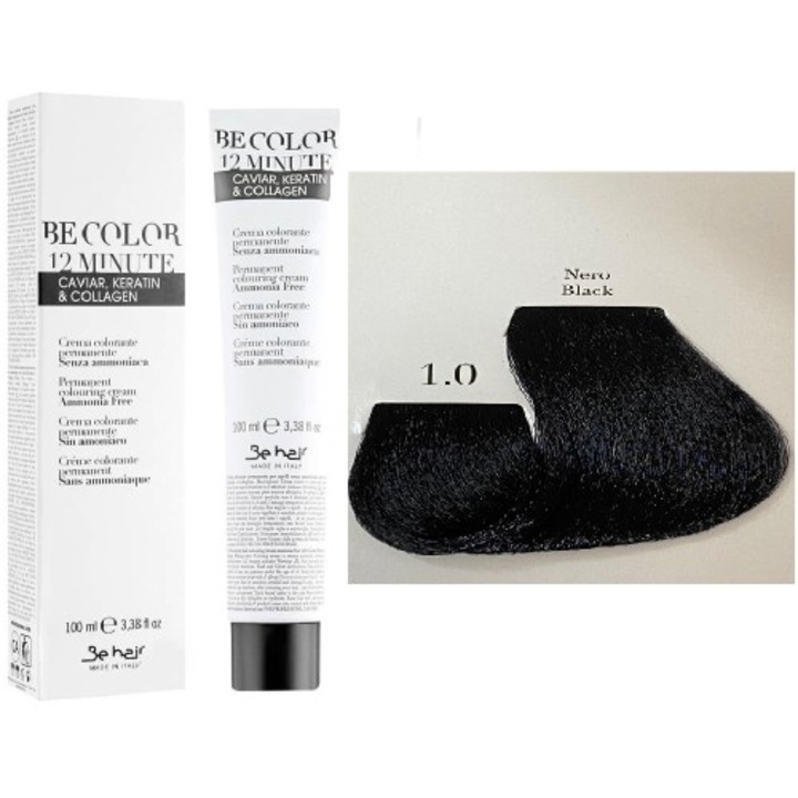 Vopsea de Par Permanenta Fara Amoniac - Be Color 12 Minute 1.0 Negru - Be Hair