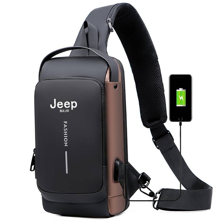 Мъжка чанта Jeep Buluo, Crossbody, водоустойчива, с USB порт, черна