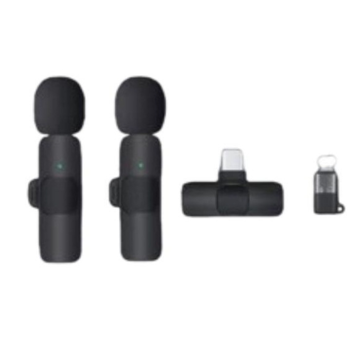 Vezeték nélküli lavalier mikrofon, kompatibilis Android/iOS, zajcsökkentés, átvitel 20m, 80mAh, fekete