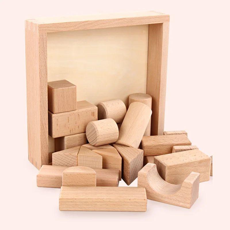 Set de Blocuri Constructie din Lemn de Fag, Educatie Montessori ...