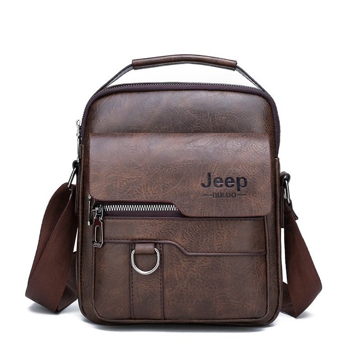 Мъжка чанта Jeep Buluo, Crossbody, PU кожа, множество джобове, кафява, 20x15x9 см