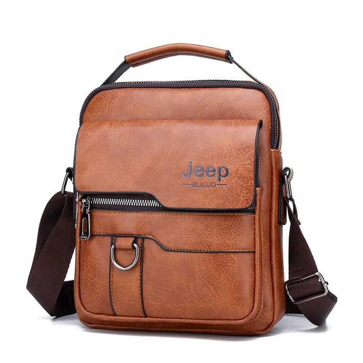 Мъжка чанта Jeep Buluo, crossbody, екологична кожа, каки, 20x15x9см