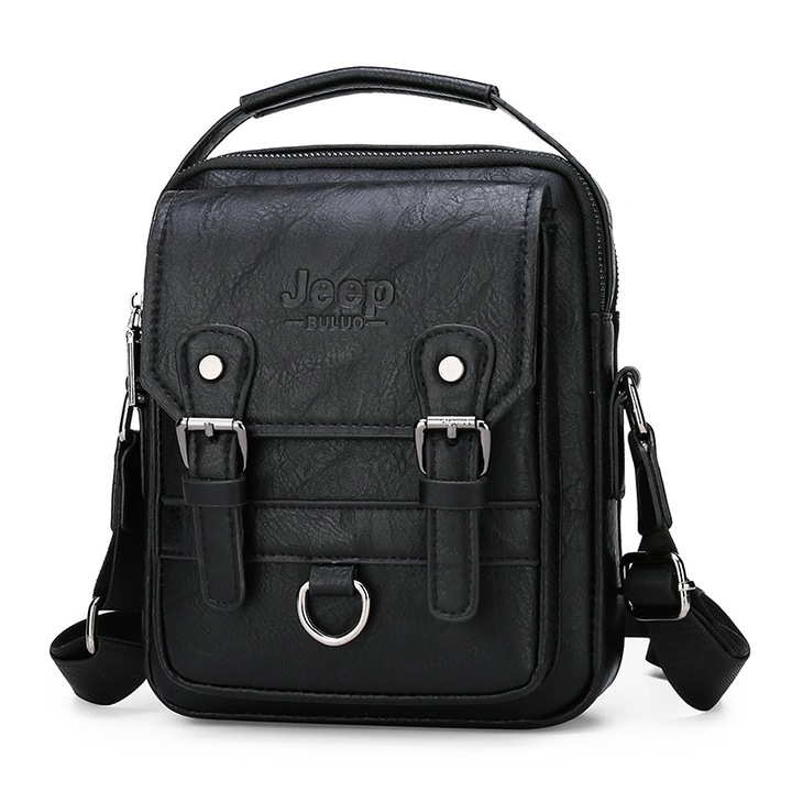Jeep Buluo férfi táska, Crossbody, természetes bőr, fekete, 20x13x7cm