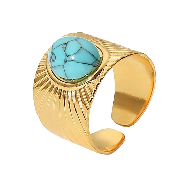Inel vintage dama, YISYNIM, Inox, Auriu/Turcoaz