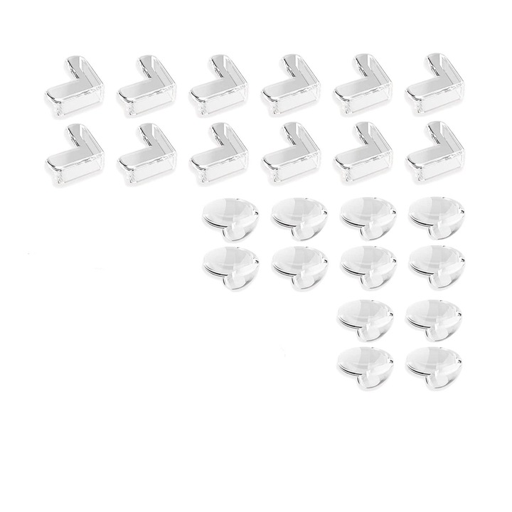 Set 24 Bucati Protectii Colturi Mobila, Transparent, Siguranta Copii, PVC