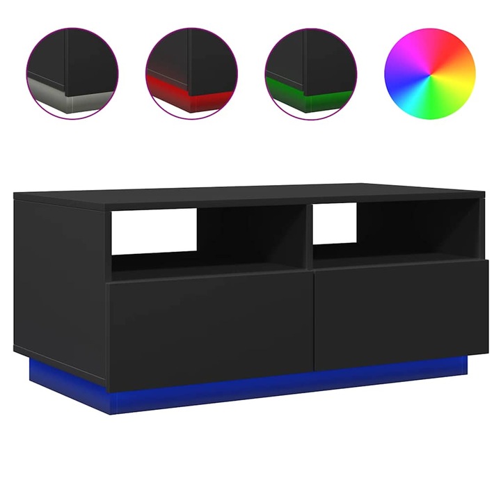 vidaXL fekete dohányzóasztal LED-lámpákkal 90x49x40 cm 26.42 kg