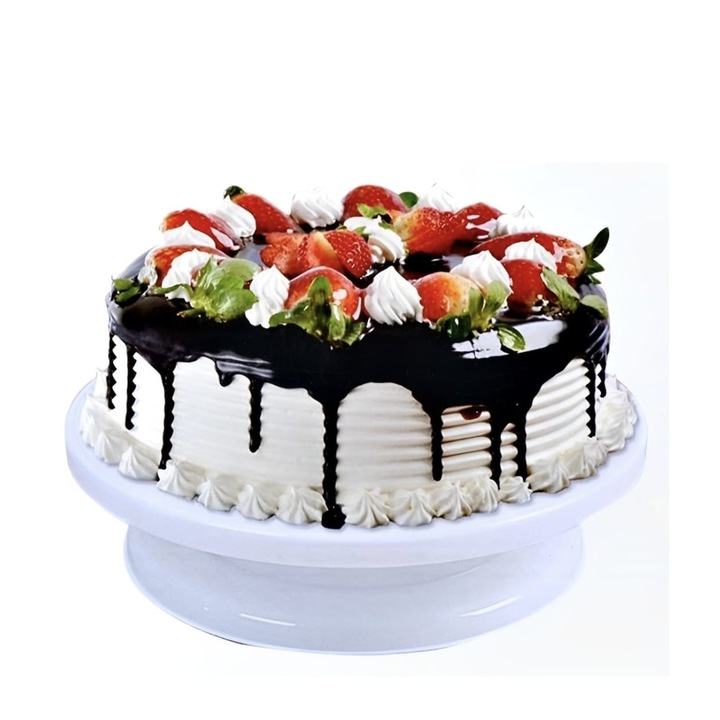 Platou rotativ ornare tort, Suprafata antiderapanta, Plastic, Rotund, Diametru 23/28 cm, Inaltime 7 cm