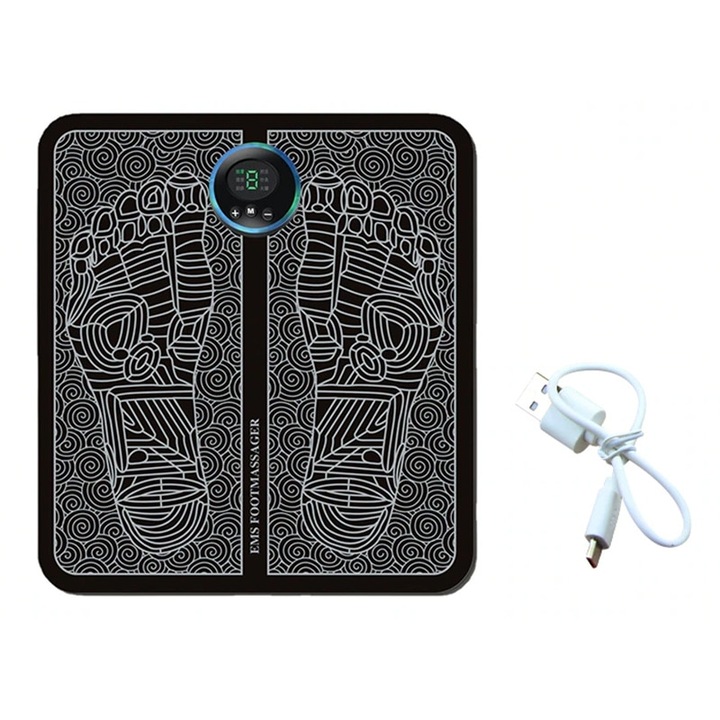 Масажор за крака, KkvoGmle, EMS, 8 режима, LCD екран, сгъваем, черен/бял, 31x31см