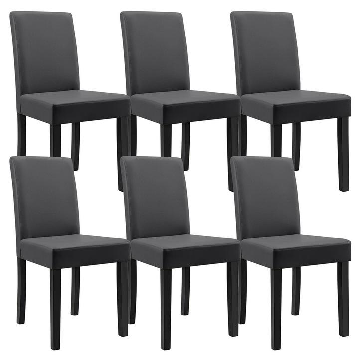 Стол за трапезария Sonata Zágráb, тапициран с еко кожа, комплект от 6 броя, 90 x 42 x 48 см, Тъмносив