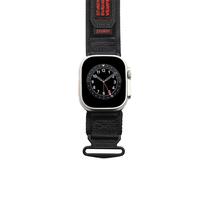 OEM Textil és fém okosóra szíj, kompatibilis Apple Watch 42/44/45/49mm, fekete