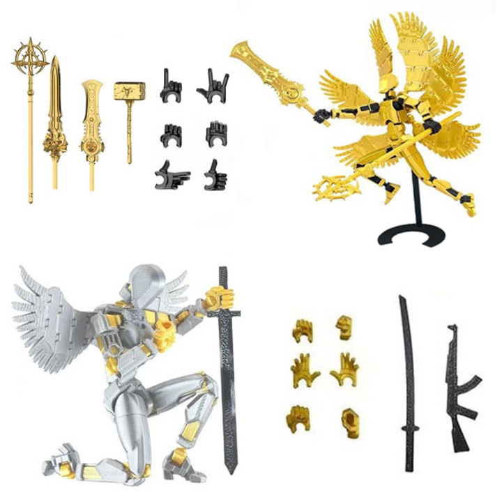 Комплект екшън фигурки T13, Робот екшън фигурка 3D отпечатани настолни декорации за колекционери Wepzsxo жълт/бял