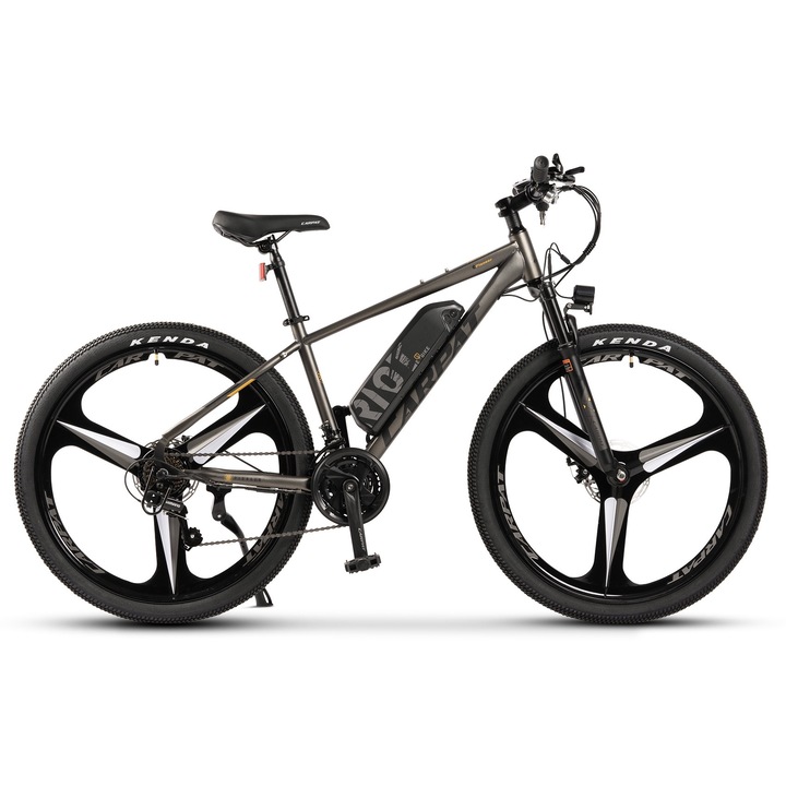 Elektromos kerékpár MTB (E-Bike) Carpat Pioneer C27517E 27,5", Shimano Tourney TZ, magnézium kerekek, 3 küllős, 27,5 hüvelykes, motor 250 W, autonómia max. 60 km, 21 sebesség, mechanikus tárcsafékek, szürke/fekete
