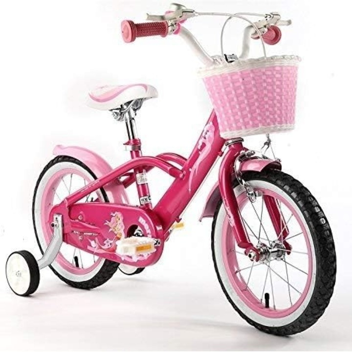 Bicicleta copii 4-6 ani Royal Baby Mermaid, roti 16", frana C-Brake fata, tambur spate, cauciucuri late tip MTB, roti ajutatoare, roz