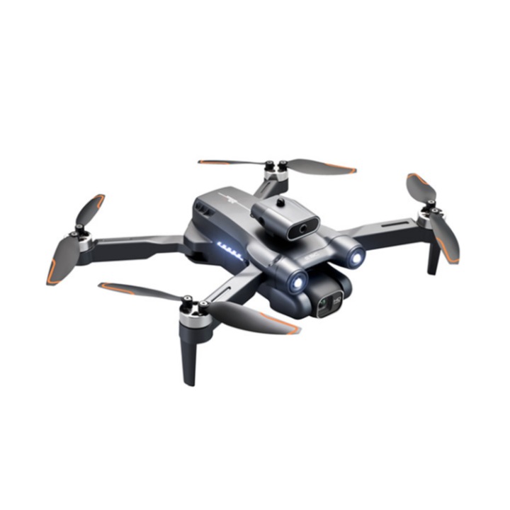 Drona de culoare gri inchis, camera 6K, doua baterii cu litiu, sistem de evitare a obstacolelor, pozitionare optica a fluxului, alarma de baterie descarcata