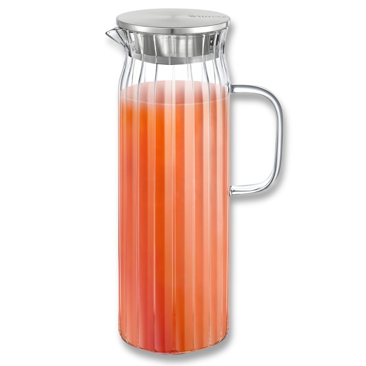 Carafa apa/suc cu capac metalic, sticla termorezistenta, transparenta, ulcior, ulcior cu apa, bautura limonada, Wilmax England, 1500 ml