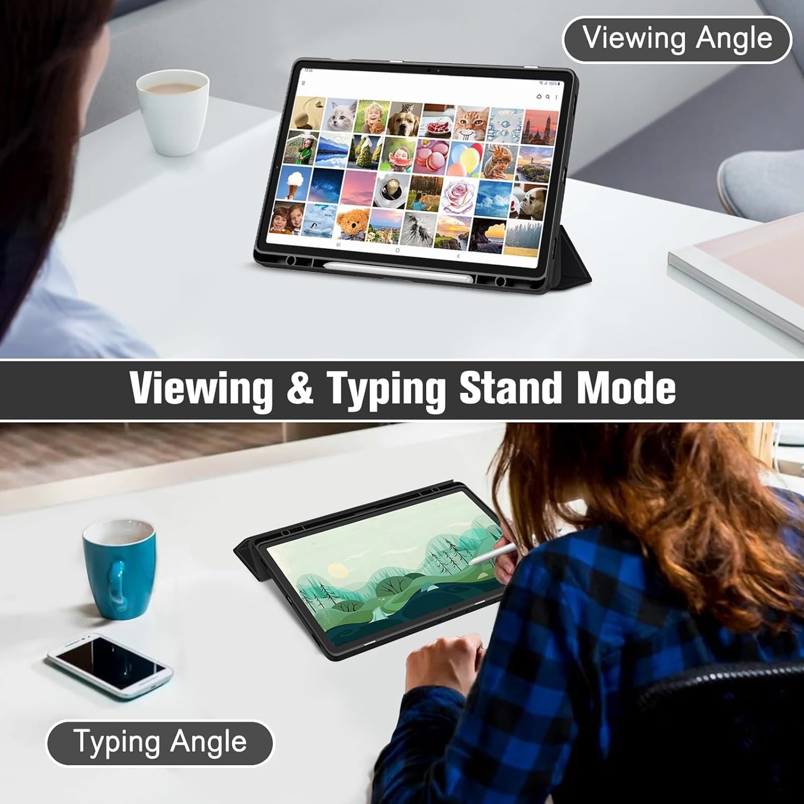 Husa tableta, SINBINTA, Compatibil cu Samsung Tab S9 FE/S9, 10.9''/11'', Suport pentru pix, Atasament magnetic, Antisoc, Usor de instalat, Portabil, Design ergonomic, TPU/Acril/Piele ecologica, Negru