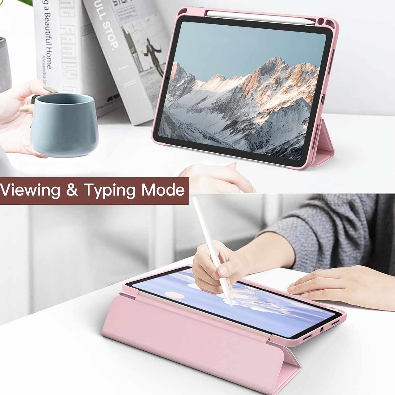 Husa tableta, SINBINTA, Compatibil cu Apple iPad Air 4/5/pro11, 10.9'', Suport pentru pix, Atasament magnetic, Antisoc, Usor de instalat, Portabil, Design ergonomic, TPU/Acril/Piele ecologica, Roz
