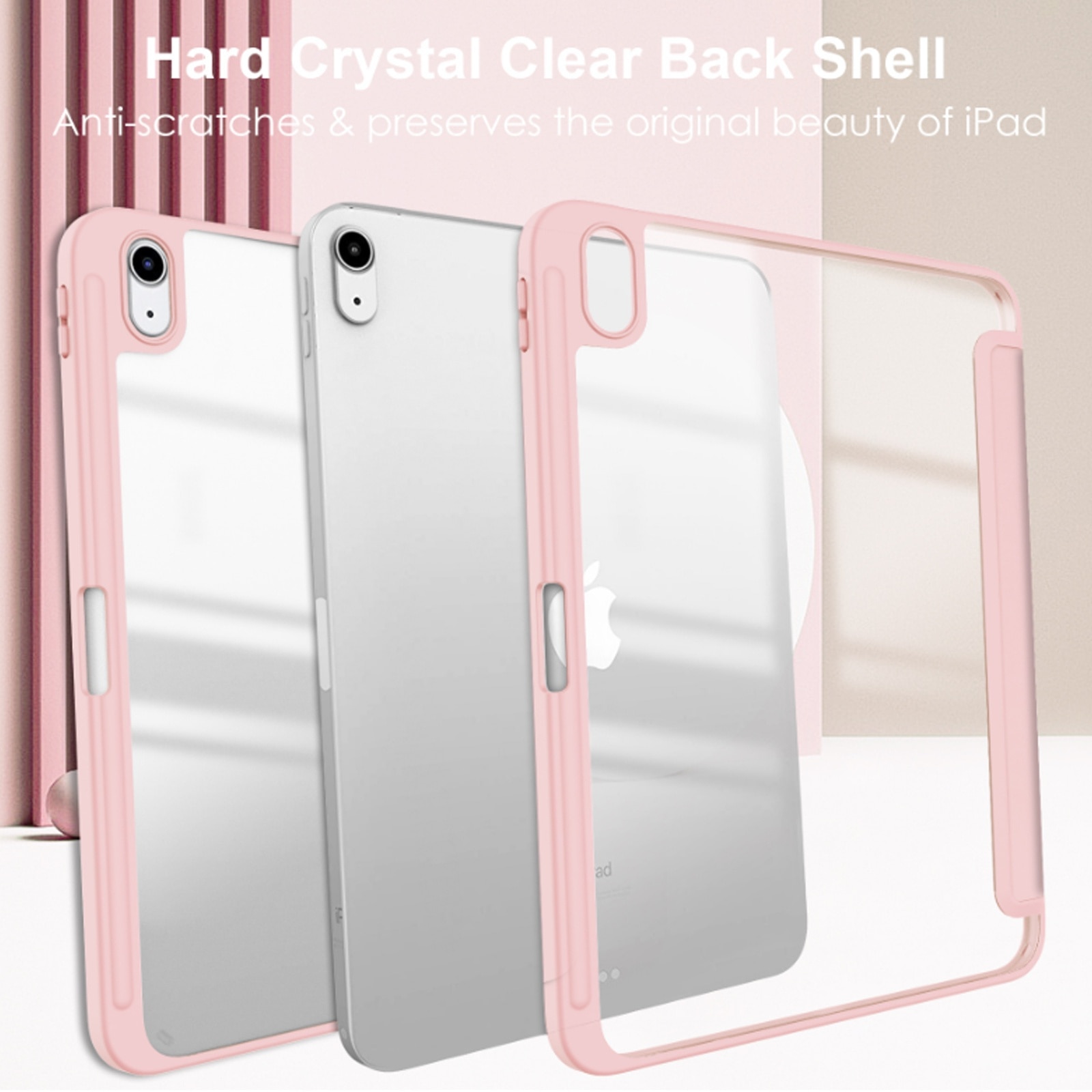Husa tableta, SINBINTA, Compatibil cu Apple iPad Air 4/5/pro11, 10.9'', Suport pentru pix, Atasament magnetic, Antisoc, Usor de instalat, Portabil, Design ergonomic, TPU/Acril/Piele ecologica, Roz