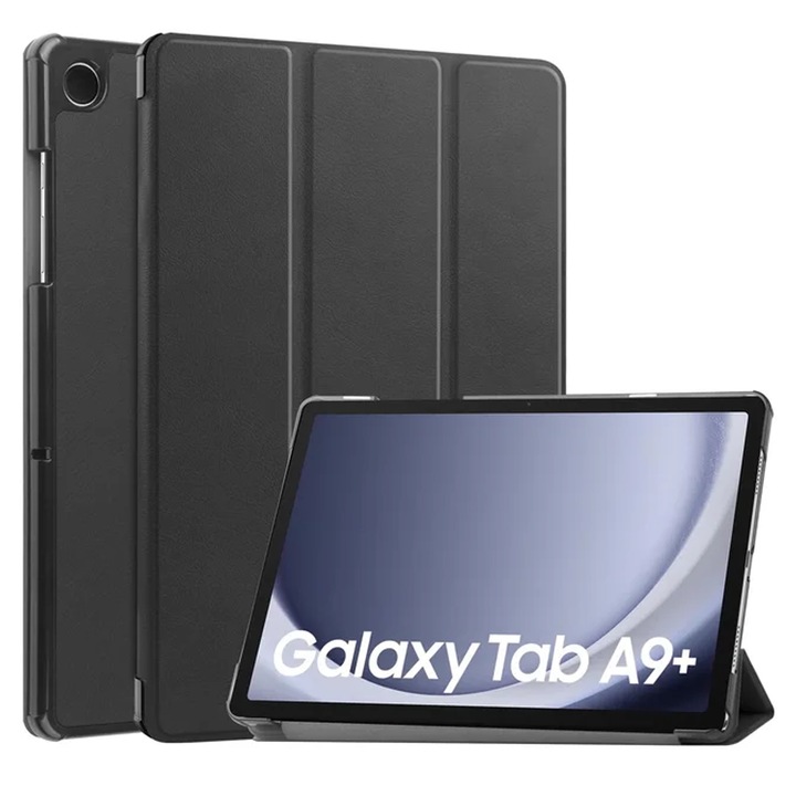 Калъф за таблет, SINBINTA, Съвместим със Samsung Galaxy Tab A9 Plus/A9+ 2023, 11'', Функция Sleep/wake-up, Противоударен, Износоустойчив, Лесен за инсталиране, Преносим, Ергономичен дизайн, TPU/Екологична кожа, Черен