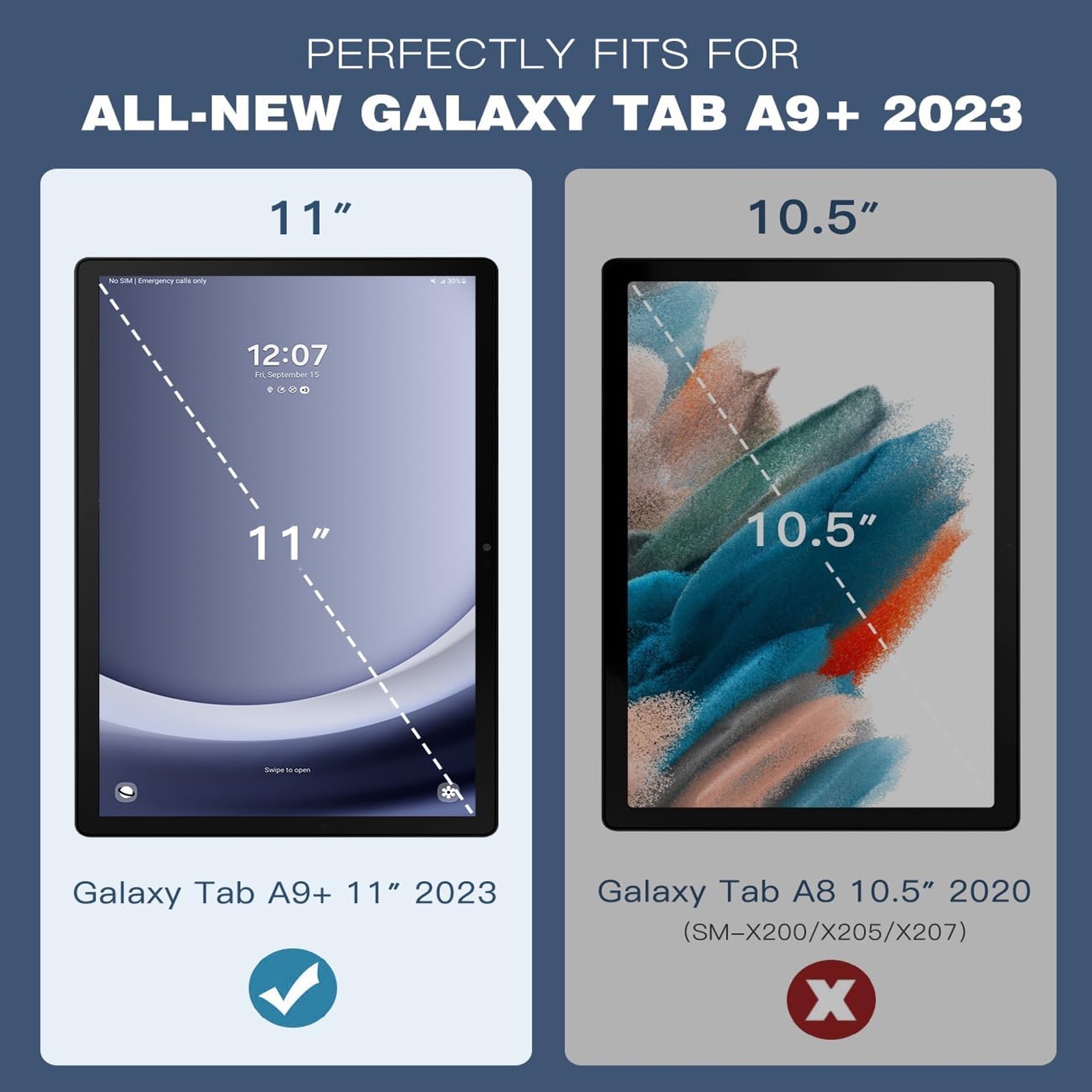 Husa tableta, SINBINTA, Compatibil cu Samsung Galaxy Tab A9 Plus/A9+ 2023, 11'', Functie sleep/wake-up, Antisoc, Rezistent la uzura, Usor de instalat, Portabil, Design ergonomic, TPU/Piele ecologica, Albastru inchis