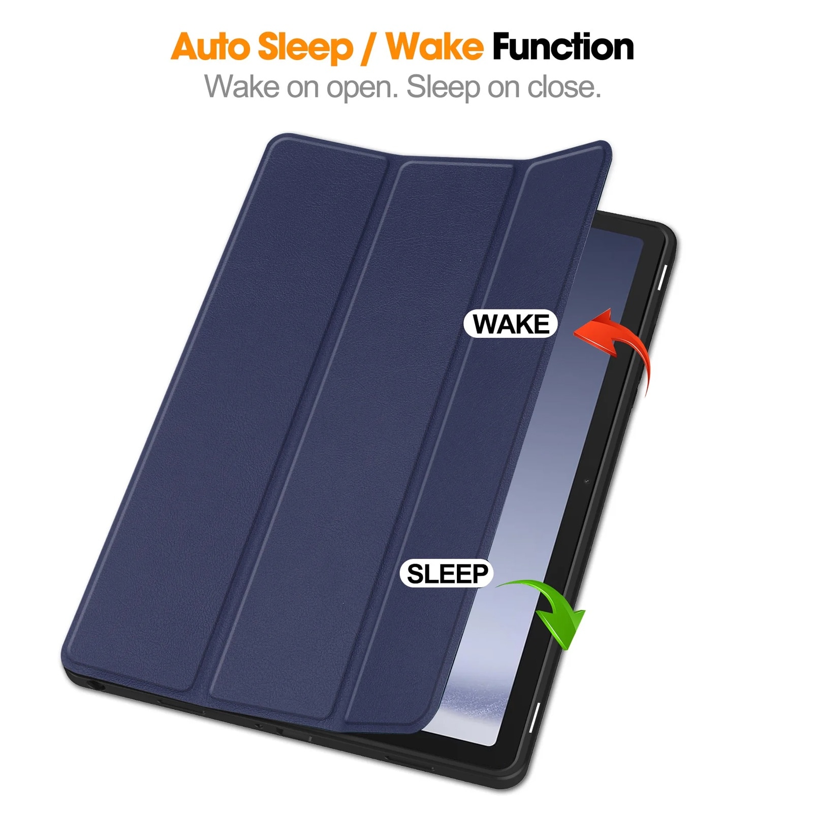 Husa tableta, SINBINTA, Compatibil cu Samsung Galaxy Tab A9 Plus/A9+ 2023, 11'', Functie sleep/wake-up, Antisoc, Rezistent la uzura, Usor de instalat, Portabil, Design ergonomic, TPU/Piele ecologica, Albastru inchis