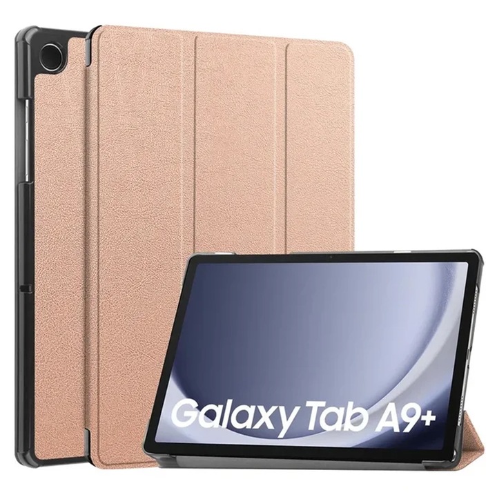 Калъф за таблет, SINBINTA, Съвместим със Samsung Galaxy Tab A9 Plus/A9+ 2023, 11'', Функция Sleep/wake-up, Противоударен, Износоустойчив, Лесен за инсталиране, Преносим, Ергономичен дизайн, TPU/Екологична кожа, Роза злато