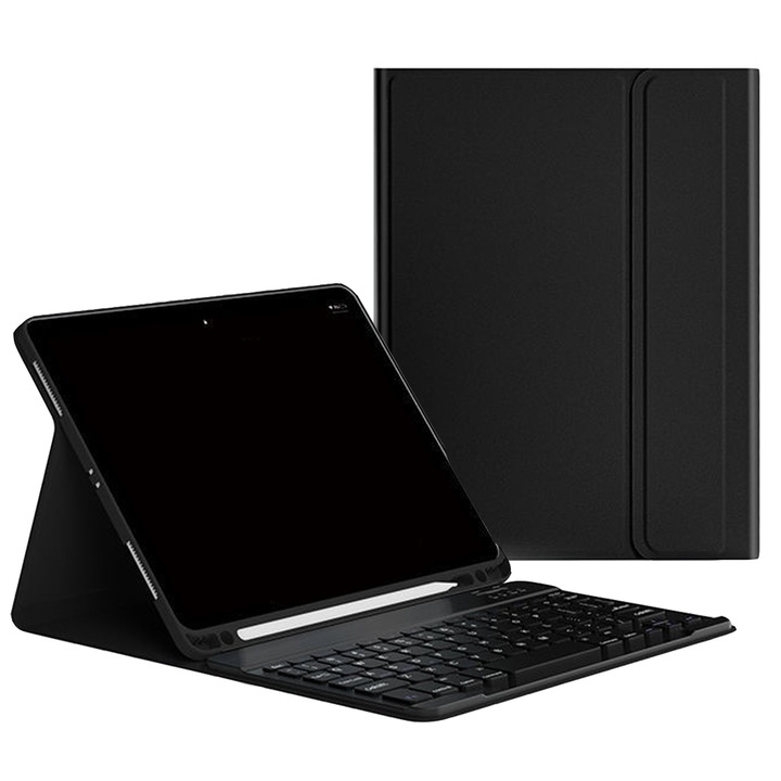 Калъф на клавиатурата, SINBINTA, Съвместим със Samsung Tab S7/S8 PLUS/ S7 FE, 12.4", Безжичен, Bluetooth, Поставка за писалка, Магнитна приставка, Противоударен, Устойчив на износване, Лесен за инсталиране, Преносим, TPU/Екологична кожа, Черен